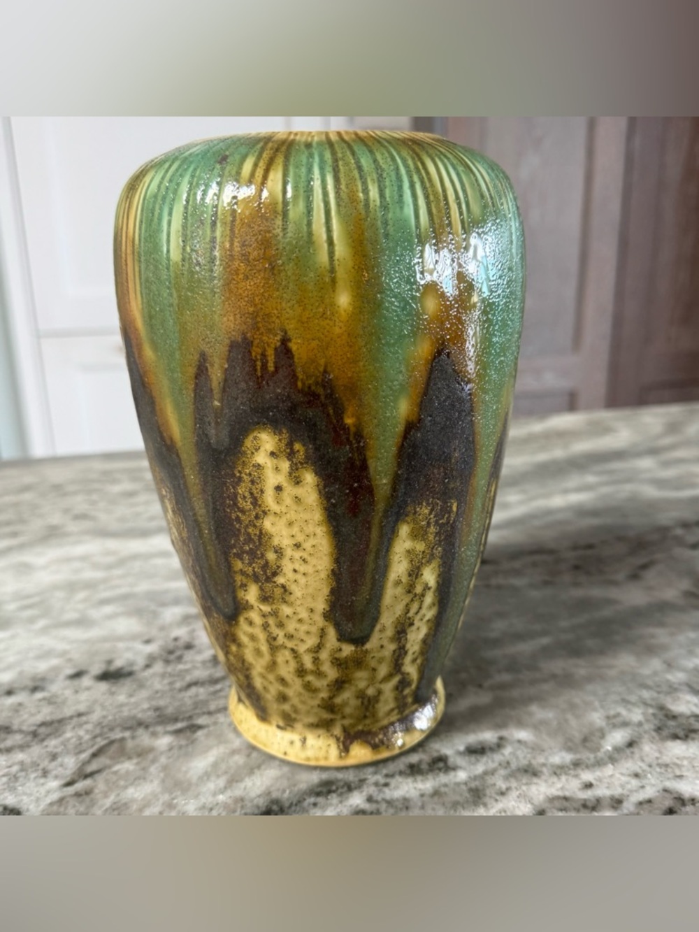 Vintage Studio Art Pottery Drip Glaze Vase Mottled Mid Century Modern Decor